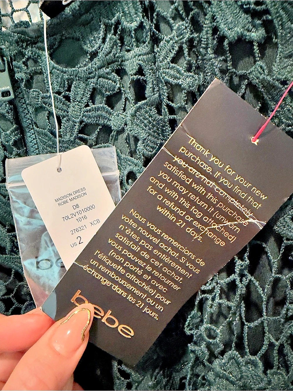 NWT Dark green bebe Lace Midi dress- Size 2 - Picture 5 of 5